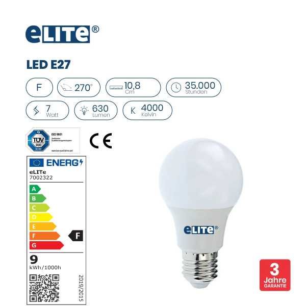 LED Lampe E27 9W 4000K 840 810lm 11,8cm