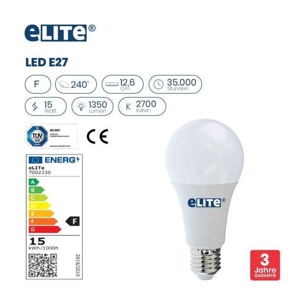 LED Lampe E27 15W 2700K 827 1350lm 12,6cm