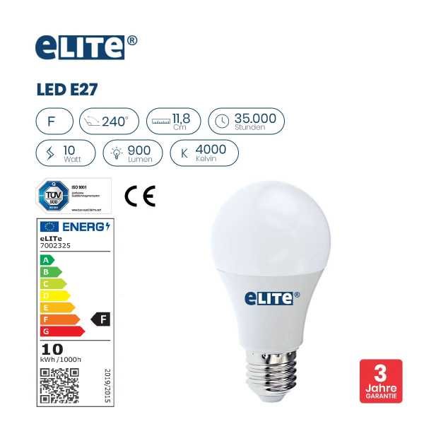 LED Lampe E27 10W 4000K 840 900lm 11,8cm