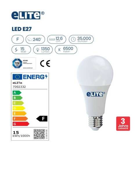 LED Lampe E27 15W 6500K 865 1350lm 12,6cm